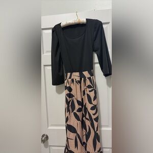 Black and Tan Leaf Print Dress